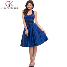 Grace Karin Halter Solid Color Backless Robe royale rétro style Royal Blue CL006046-3